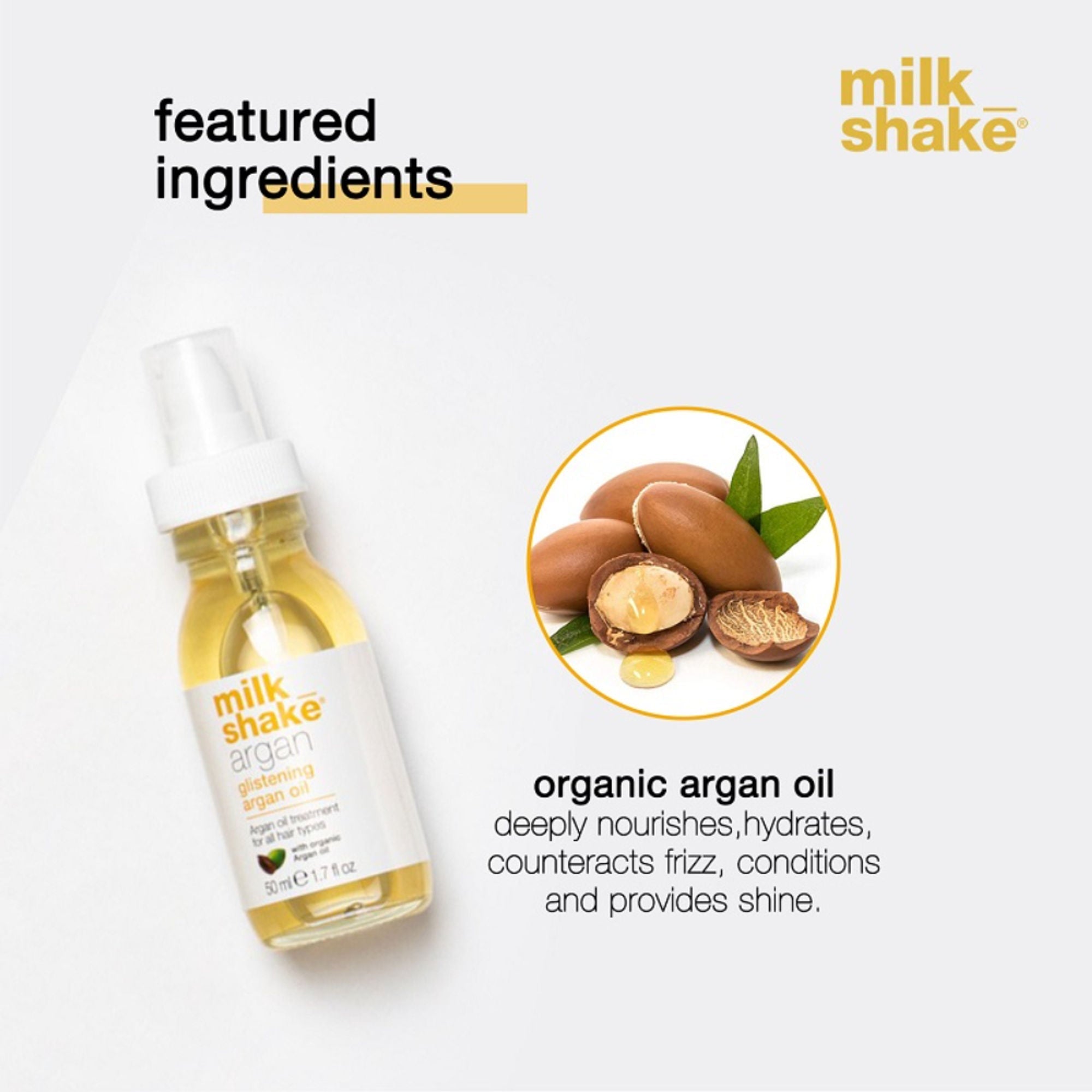 Milkshake Argan Oil For Instant Shiny & Frizz-Free Hair With Nourishment