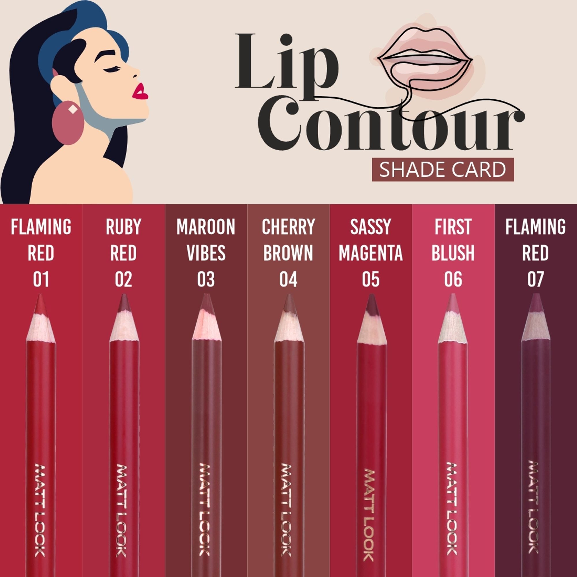 Matt Look Colorite Lip Contour Professional Matte Lip Color Pencil - Rich Ruby 16 - Distacart