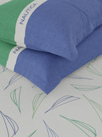 Nautica Noridge Green & Blue Floral Cotton 160 TC King Bedsheet With 2 Pillow Covers