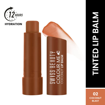 Swiss Beauty Colour Me Tinted Lip Balm For Dry With SPF 15 , Shea Butter and Vitamin E - Coconut Blast