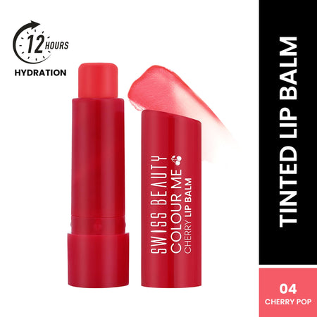 Swiss Beauty Colour Me Tinted Lip Balm For Dry With SPF 15 , Shea Butter and Vitamin E - Cherry Pop