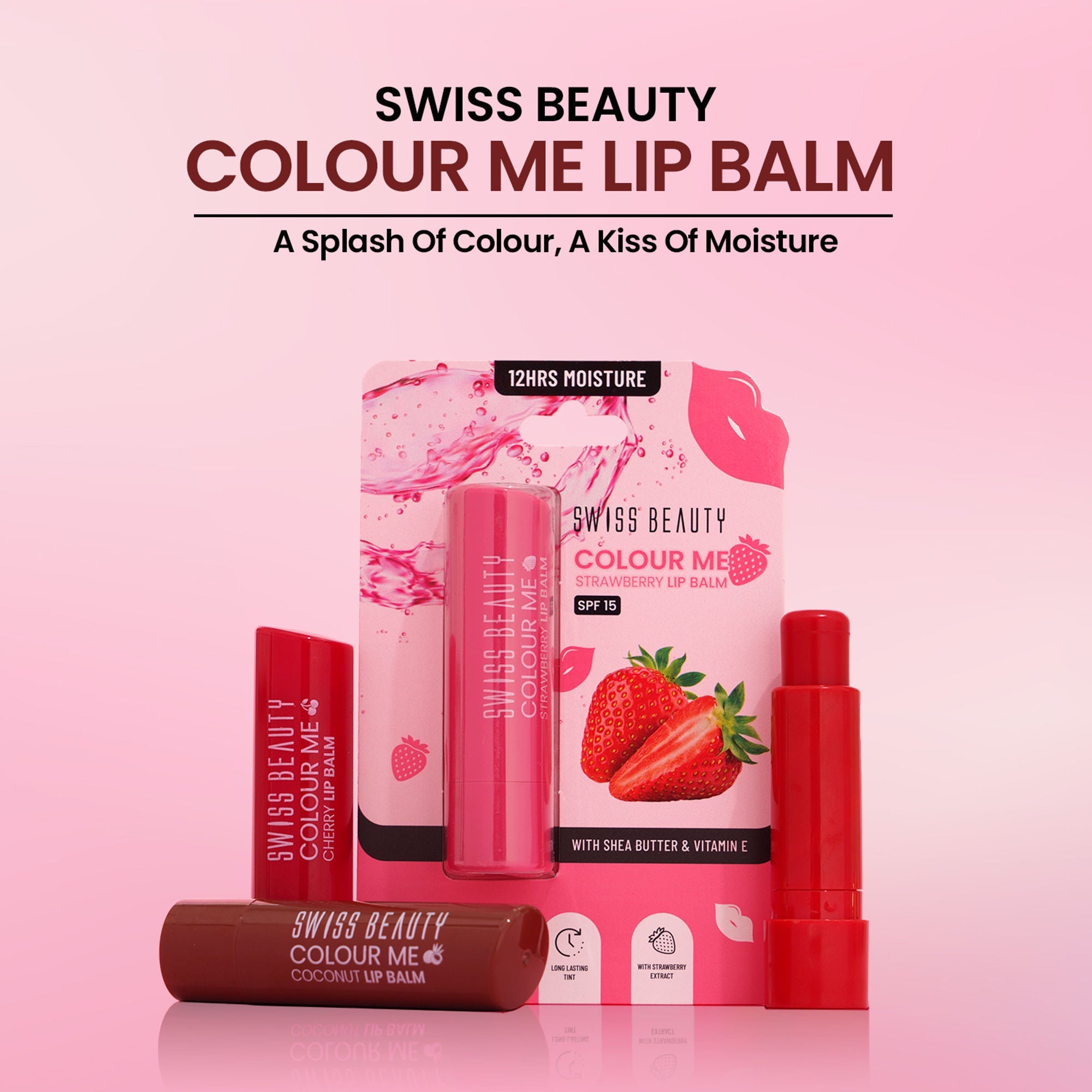 Swiss Beauty Colour Me Tinted Lip Balm For Dry With SPF 15 , Shea Butter and Vitamin E - Cherry Pop - Distacart
