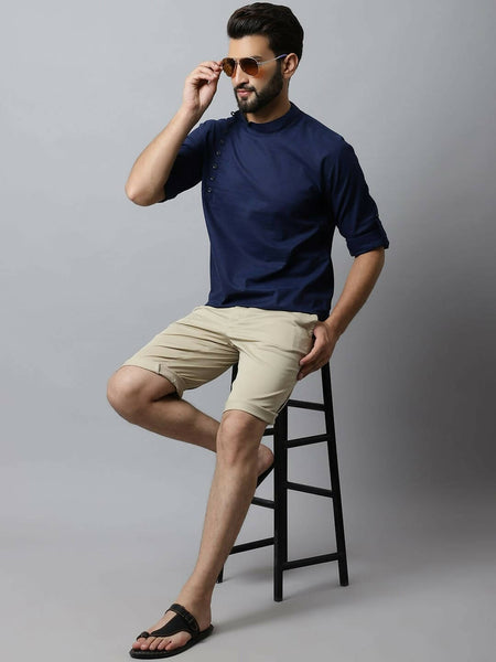 Even Apparels Navy blue Color Viscose Pure Cotton Men's Kurta With Side Placket (SLD1190)