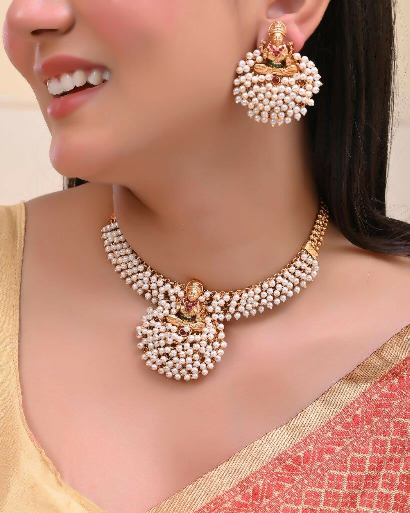 VOJ South Indian Traditional Copper Necklace With Earrings Set