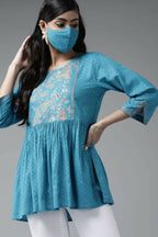 Juniper Women Skyblue Rayon Slub Polka Print Peplum Tunic - Distacart