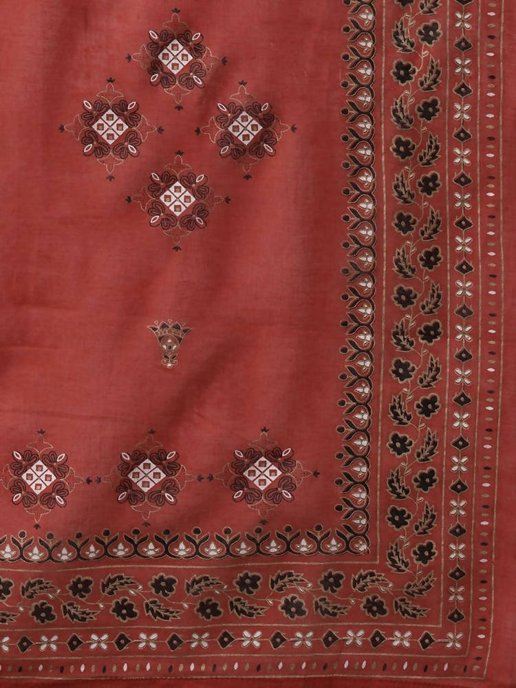 Yufta Women Cream-Coloured Ethnic Motifs Embroidered Regular Thread Work Kurta with Palazzo & With Dupatta
