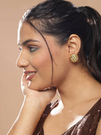 Gold-Toned Green Contemporary Gold-Plated Studs Earrings - Ruby Raang - Distacart