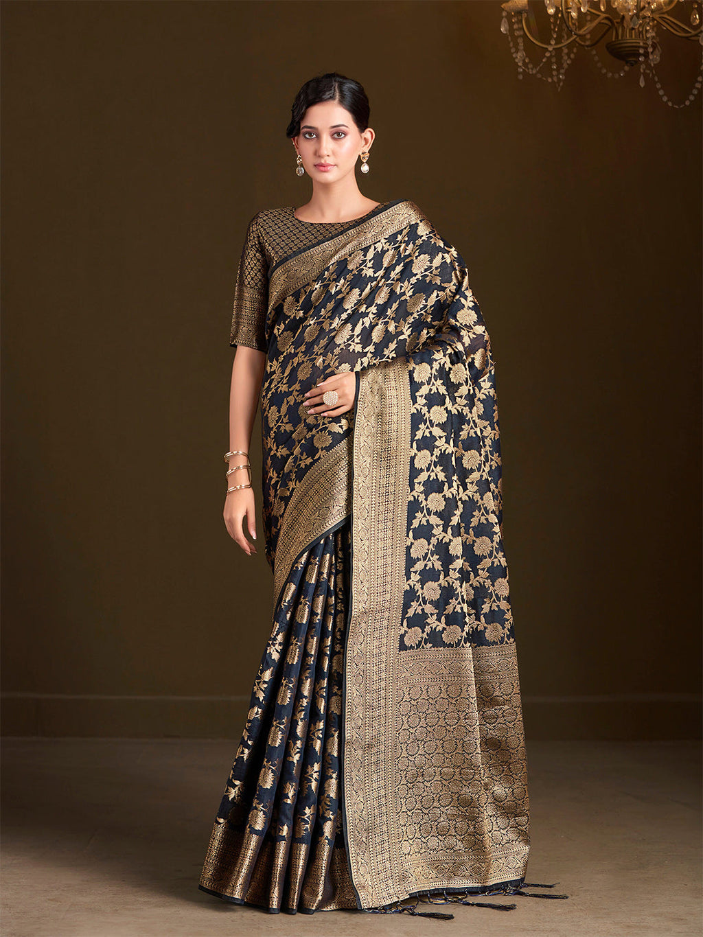 Sangria Floral Woven Design Sarees - Distacart