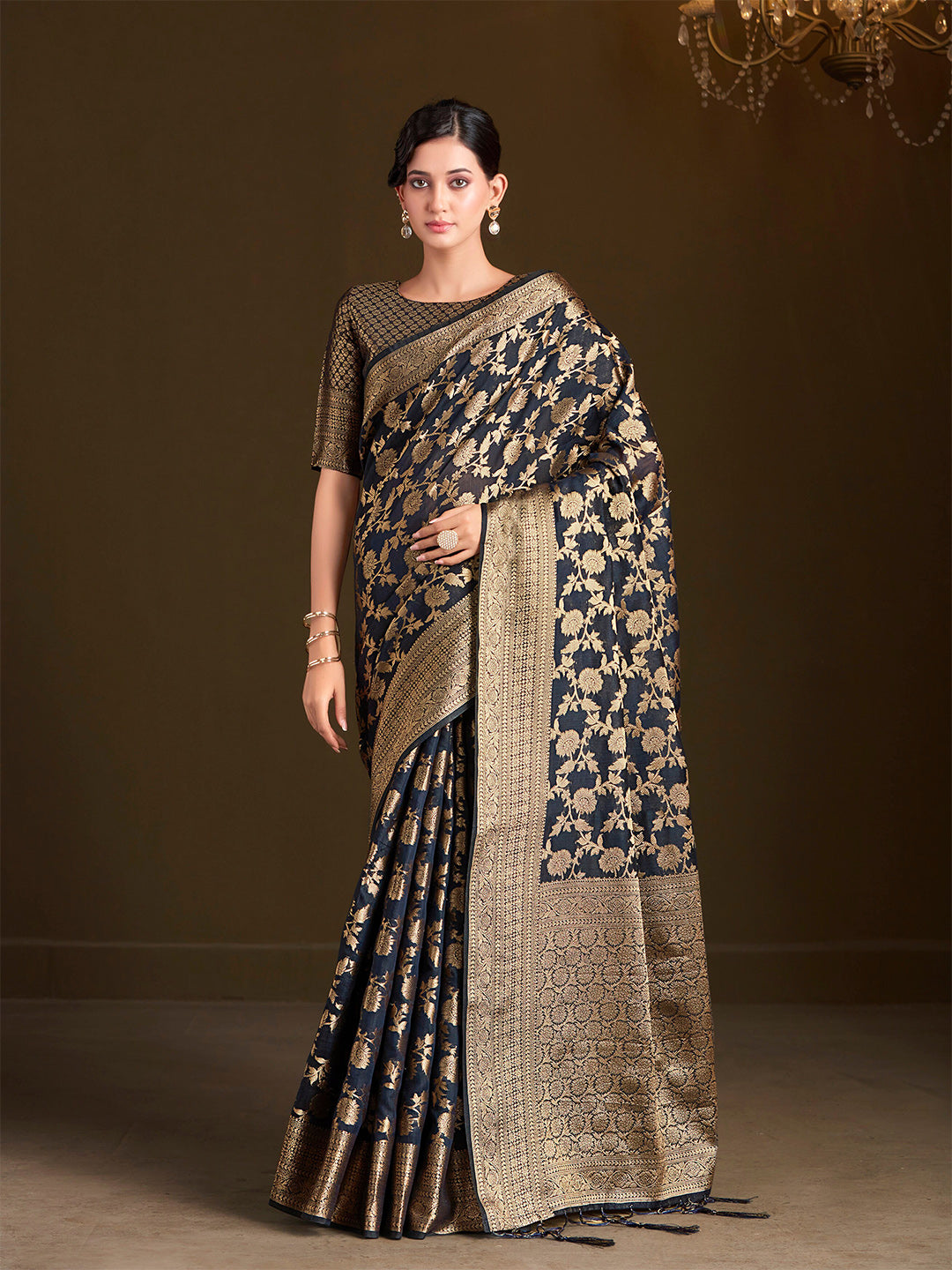 Sangria Floral Woven Design Sarees - Distacart