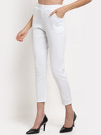 TAG 7 Women White Solid Ankle Length Leggings Pants