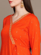 HERE&NOW Ethnic Motifs Printed Thread Work Angrakha Kurta with Palazzos & Dupatta