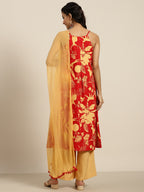 Sangria Women Red & Yellow Quirky Printed Kurta with Palazzos & Dupatta