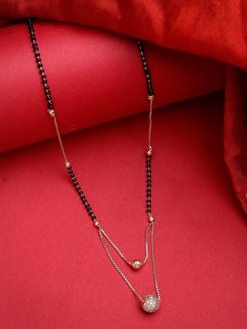 NVR Women's Rose Gold CZ Stone-Studded & Beaded Layered Mangalsutra - Distacart