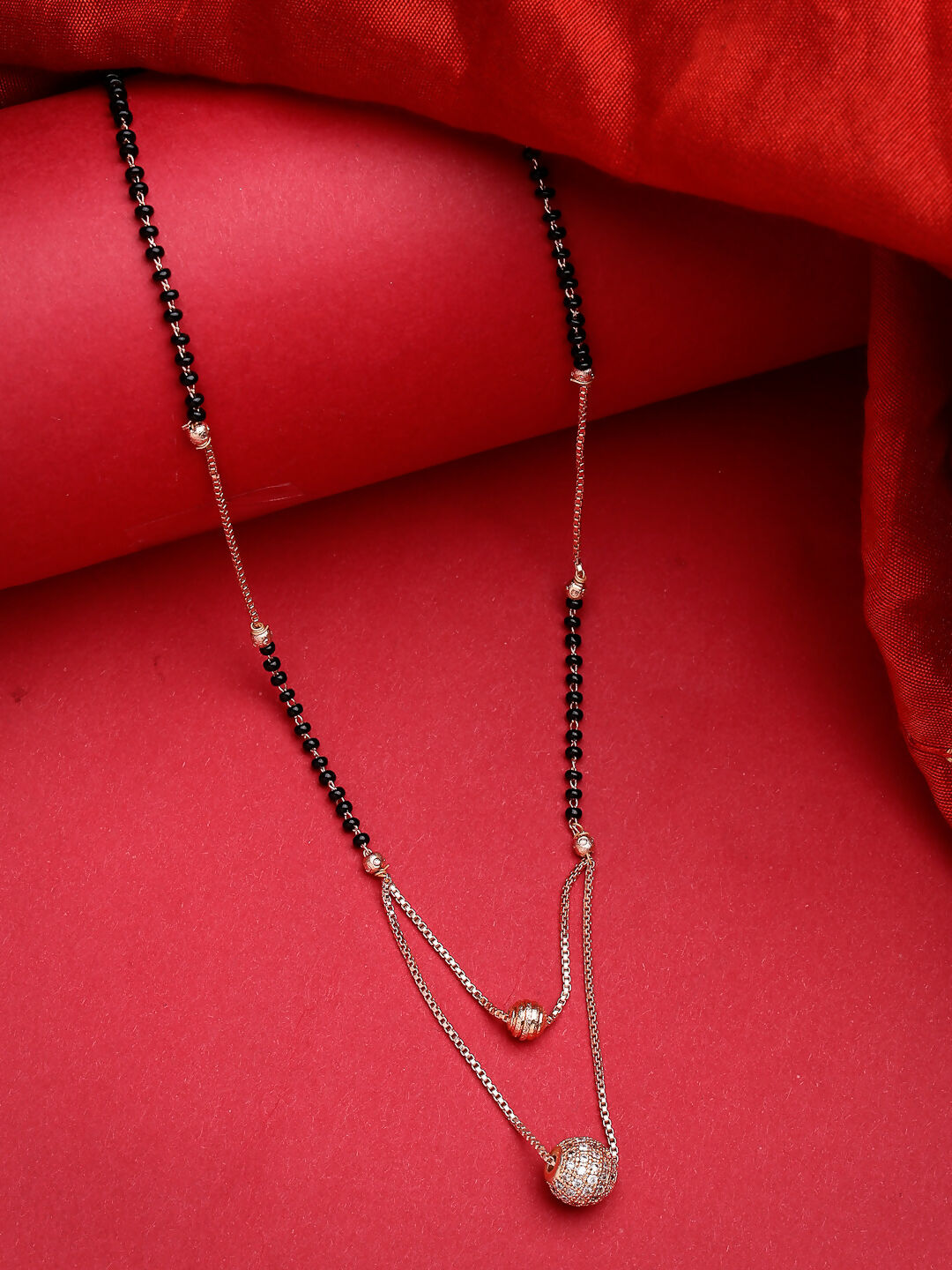 NVR Women's Rose Gold CZ Stone-Studded & Beaded Layered Mangalsutra - Distacart