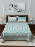 LIVING ROOTS White & Blue Printed 210 TC 1 King Jaipuri Bedsheet With 2 Pillow Covers