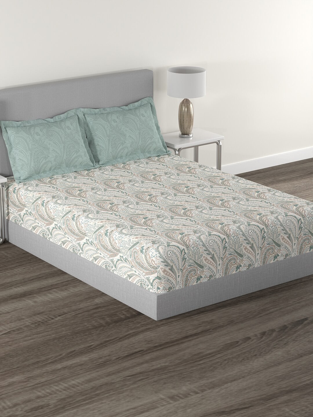 MYTRIDENT Green White Ethnic Motifs Cotton 144 TC Queen Bedsheet With 2 Pillow Covers - Distacart