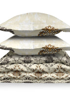 LABHAM Cream-Coloured & Brown Ethnic Motifs Cotton 180 TC King Bedsheet & 2 Pillow Covers