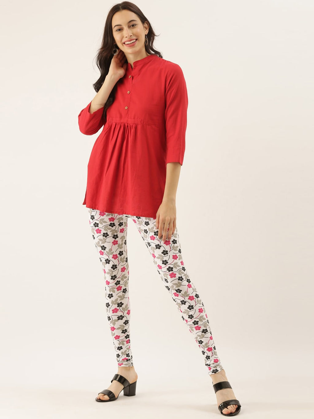Souchii White & Pink Printed Slim-Fit Ankle-Length Leggings - Distacart