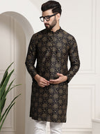 Sojanya Men Black & Brown Ethnic Motifs Printed Kurta