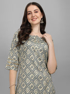 HERE&NOW Women Grey Ethnic Motifs Printed Kurta With Palazzos