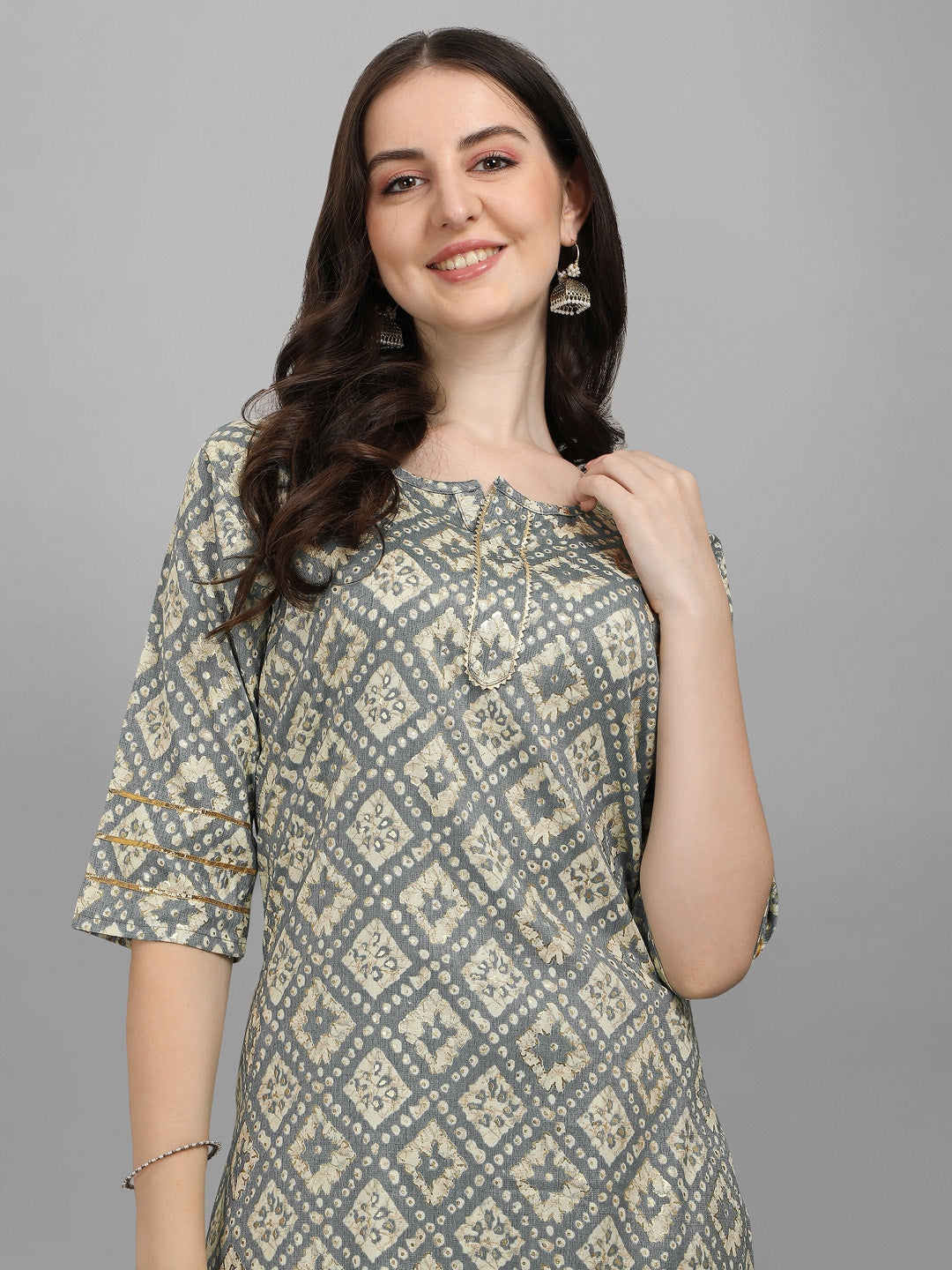 HERE&NOW Women Grey Ethnic Motifs Printed Kurta With Palazzos