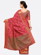 Saree Mall Pink Silk Blend Printed Kanjeevaram Saree - Distacart