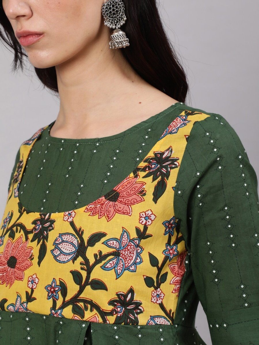 Aks Floral Printed Pure Cotton Kurti With Dhoti Pants