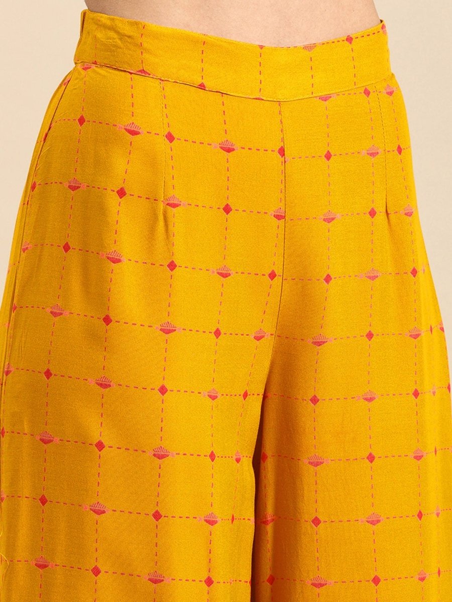 All About You Women Mustard Yellow & Pink Round Neck Regular Kurta with Palazzos