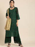 Sangria Women Green Ethnic Motifs Chikankari Kurta with Palazzos