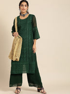 Sangria Women Green Ethnic Motifs Chikankari Kurta with Palazzos