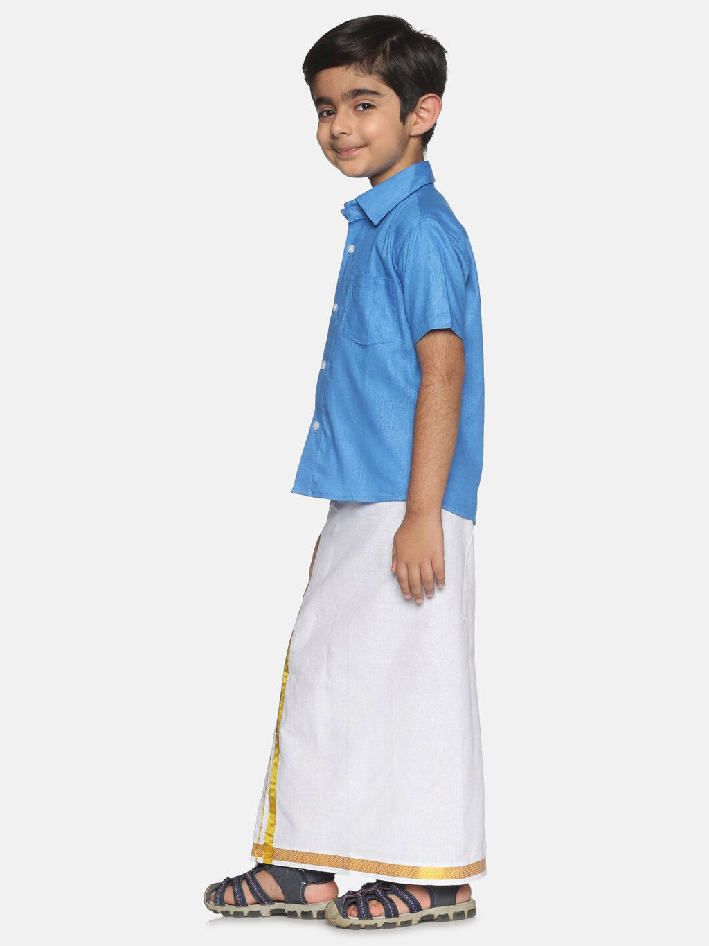 Sethukrishna Boys Blue & White Shirt with Dhoti