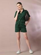 Myshka Women's Green Solid Regular Fit Shirt