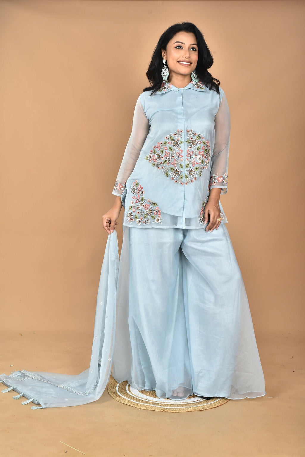 Morchari Women And Hand Embroidery Palazzo Set-Sky Blue