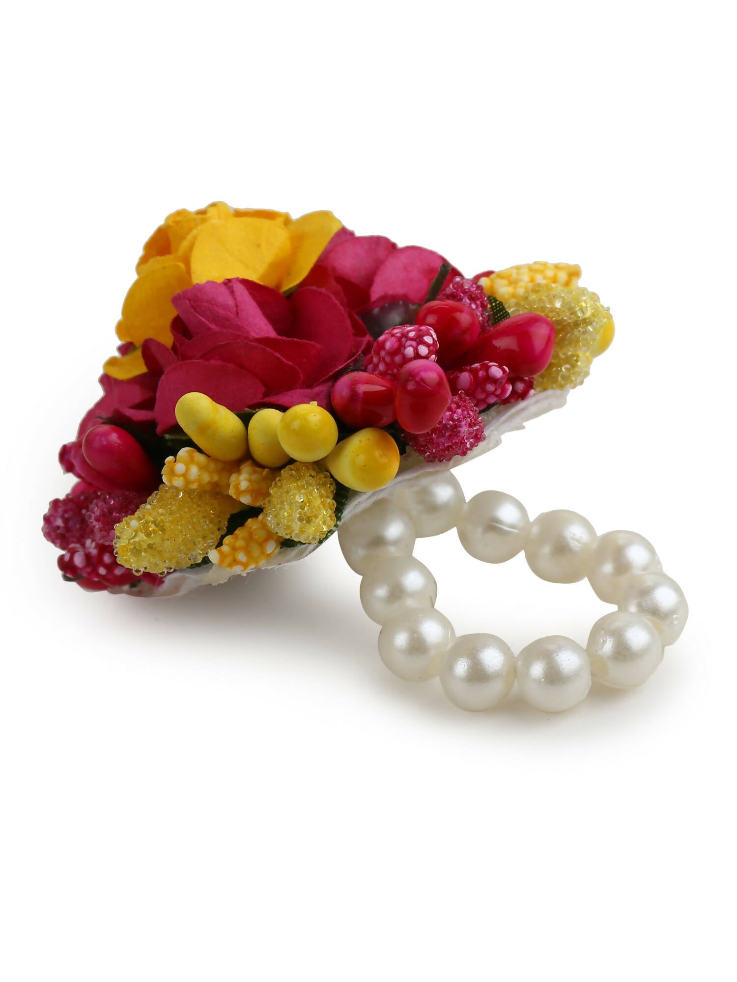 Yellow Pink Beaded Flower Jewellery Set - Ruby Raang - Distacart