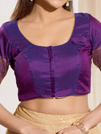 Joban Fashion Brinjal Tafeta Silk Padded Blouse With Round Neck Elbow Sleeves - Distacart