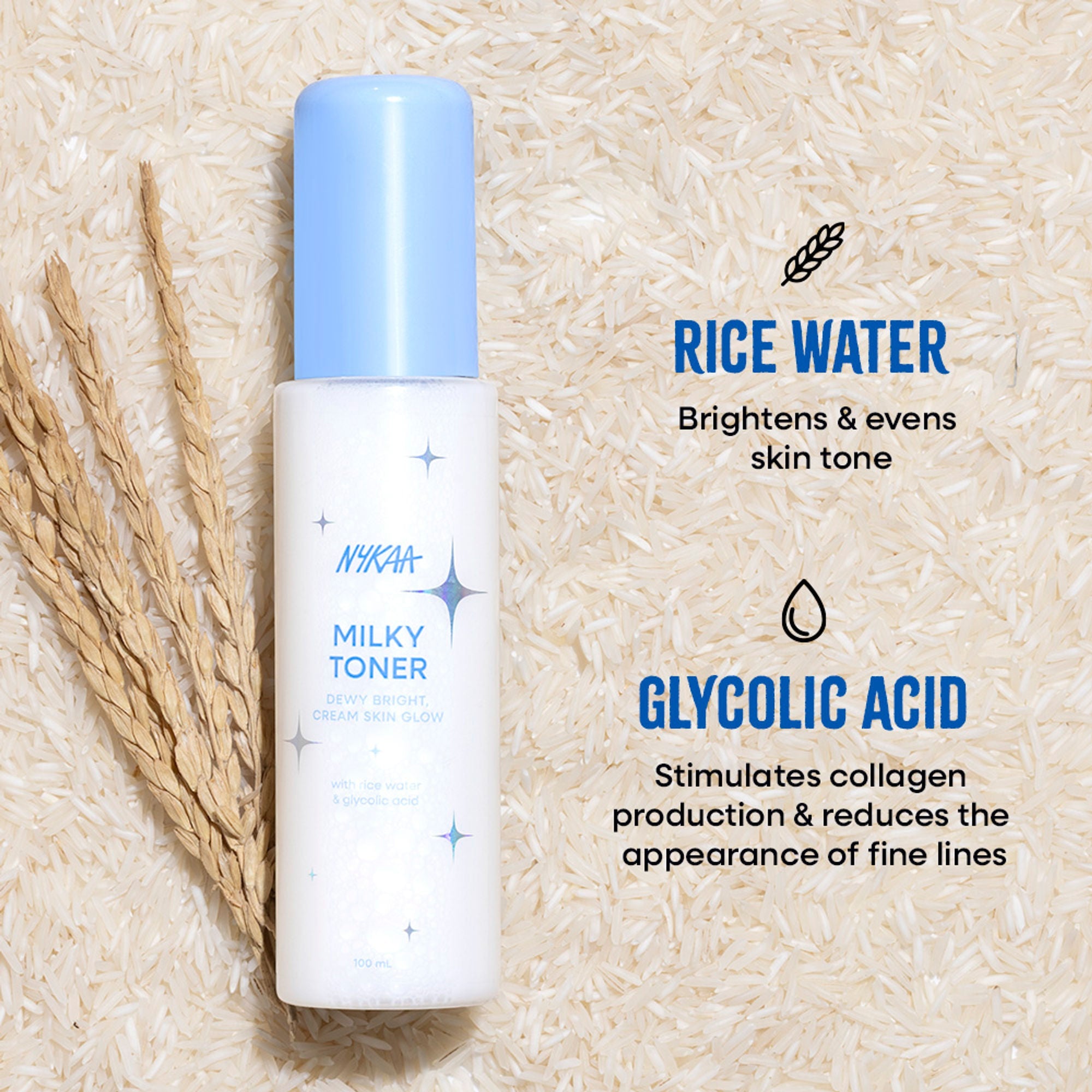 Nykaa Skin Rose Water Toner Mist with Hyaluronic Acid for Intense Hydration & Skin Barrier Repair - Rice Water and Glycolic Acid