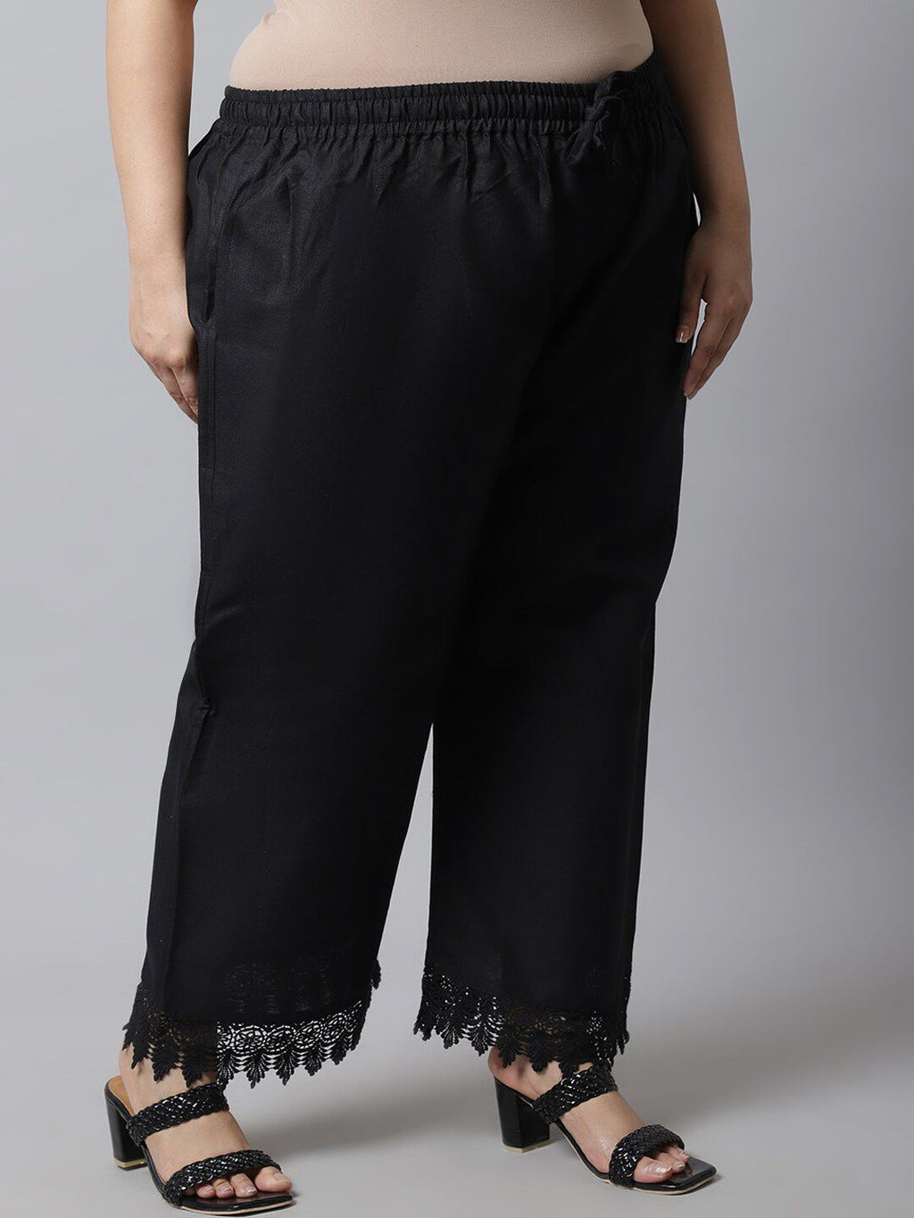 TAG 7 Women Plus Size Black Linen Ethnic Palazzo