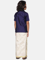 Sethukrishna Navy Blue & White Shirt with Dhoti For Boys