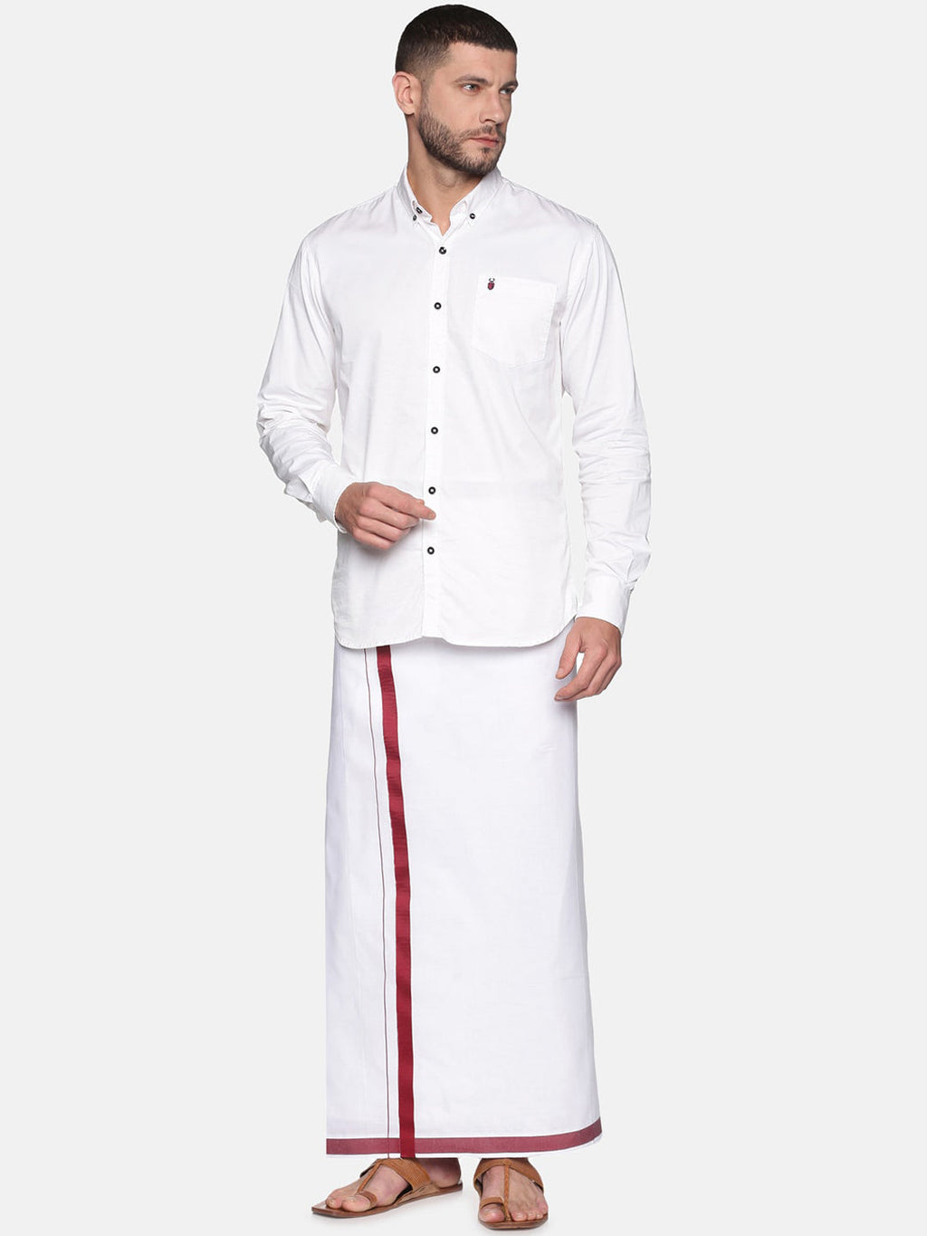 Sethukrishna Mens White Solid Cotton Readymade Dhoti - Distacart