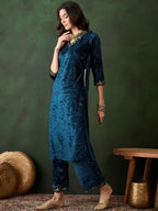 Sangria Yoke Design Velvet Straight Kurta