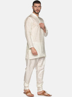 Sethukrishna Men Cream-Coloured Woven Design Kurta with Churidar - Distacart
