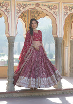 Lorenvalley Ranipink Pure Viscose Jacquard With Embroidered Sequins work Lehenga Choli