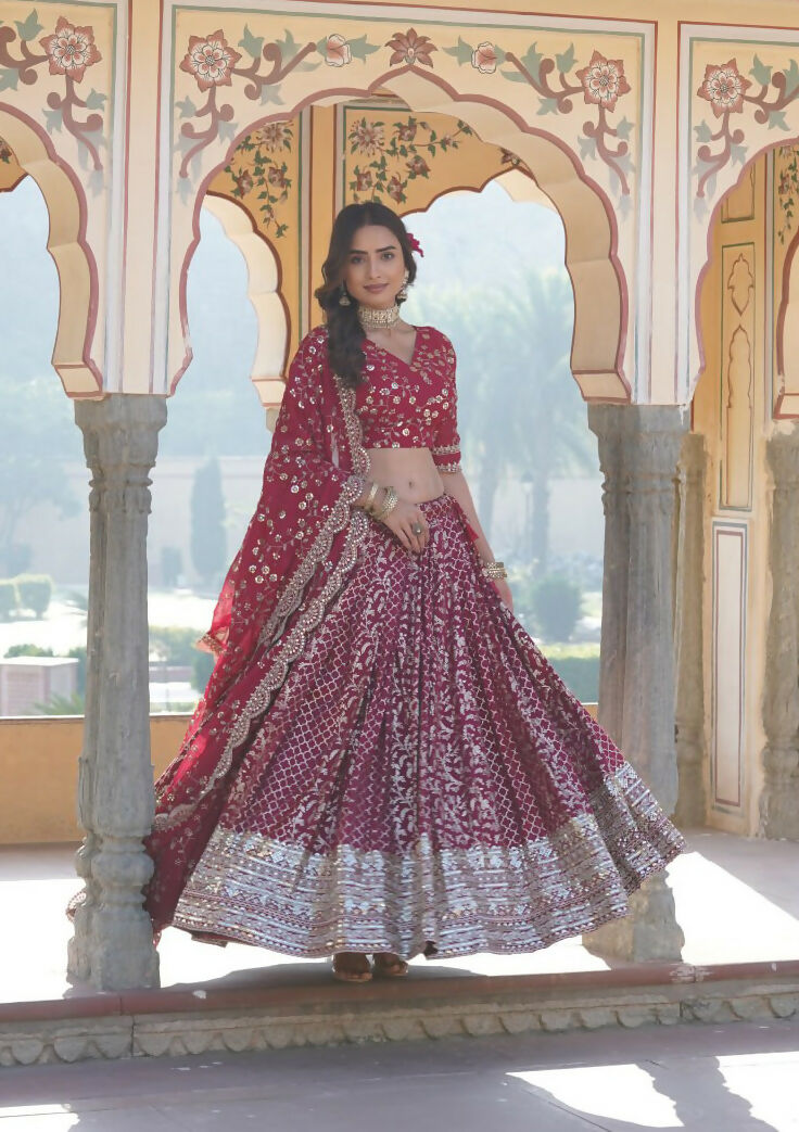 Lorenvalley Ranipink Pure Viscose Jacquard With Embroidered Sequins work Lehenga Choli