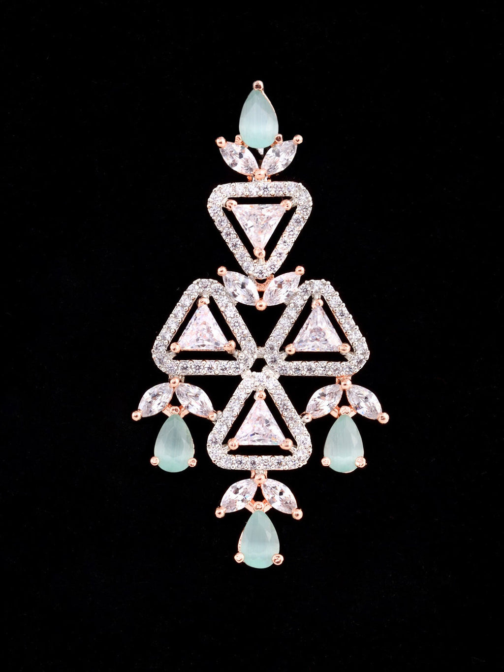 Saraf RS Jewellery Rose Gold-Plated White & Sea Green AD-Studded Handcrafted Jewellery Set - Distacart