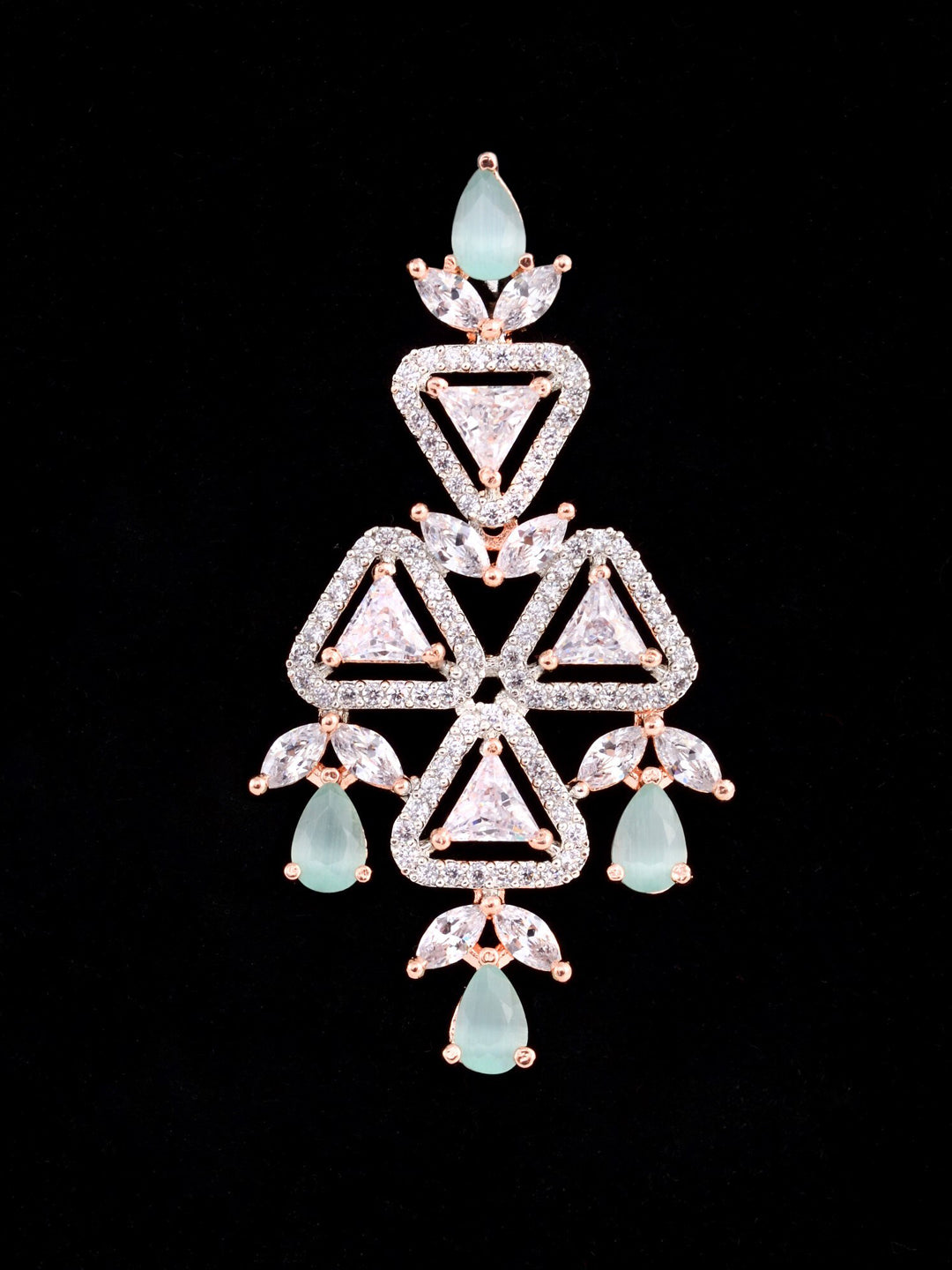 Saraf RS Jewellery Rose Gold-Plated White & Sea Green AD-Studded Handcrafted Jewellery Set - Distacart
