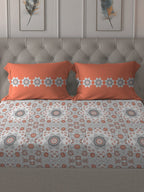 MYTRIDENT Grey White Floral Pure Cotton 144 TC Queen Bedsheet With 2 Pillow Covers - Distacart