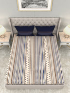 MYTRIDENT Multicoloured Blue Geometric 120 TC Cotton 1 Queen Bedsheet with 2 Pillow Covers