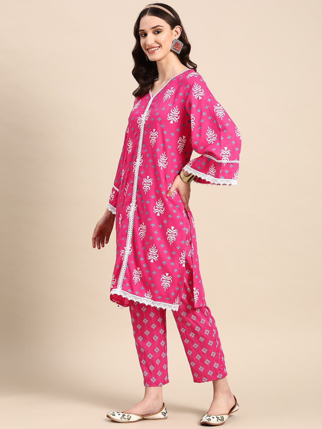 Sangria Ethnic Motifs Printed Pure Cotton Kurta with Palazzos