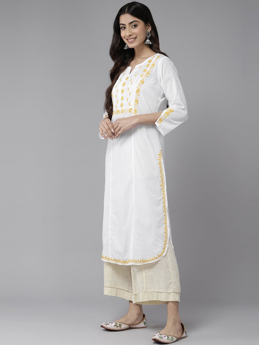 ADA Ethnic Motifs Embroidered Chikankari Cotton Kurta