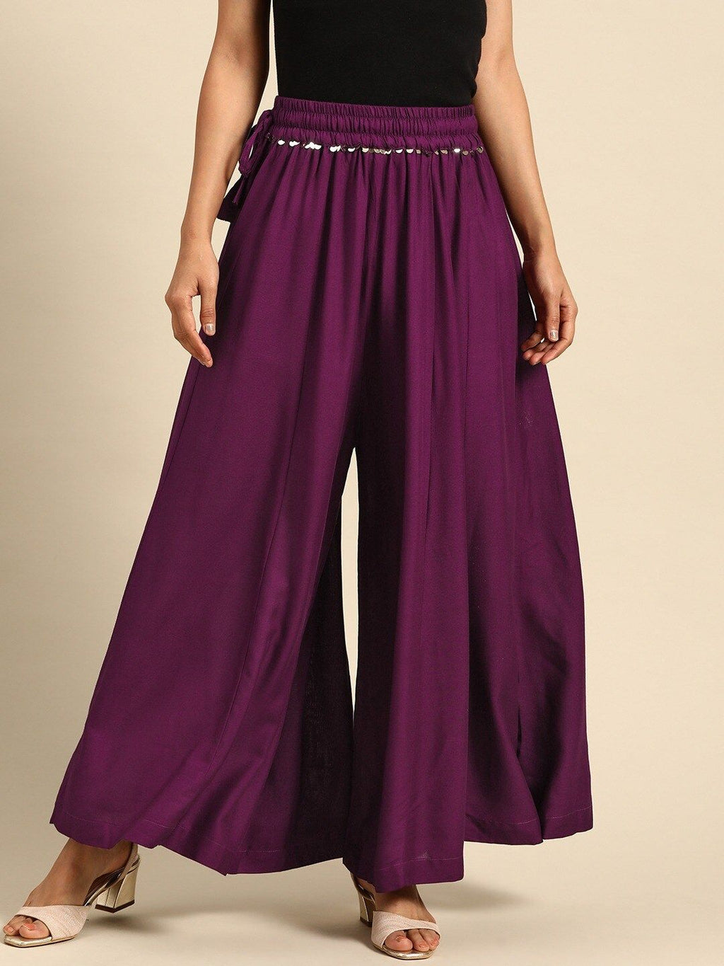 TAG 7 Women Rayon Flared Palazzos